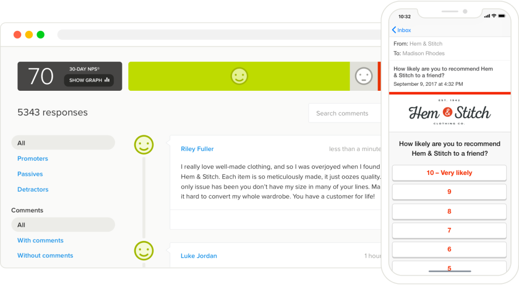 Customer experience platform dashboard with mobile survey experience