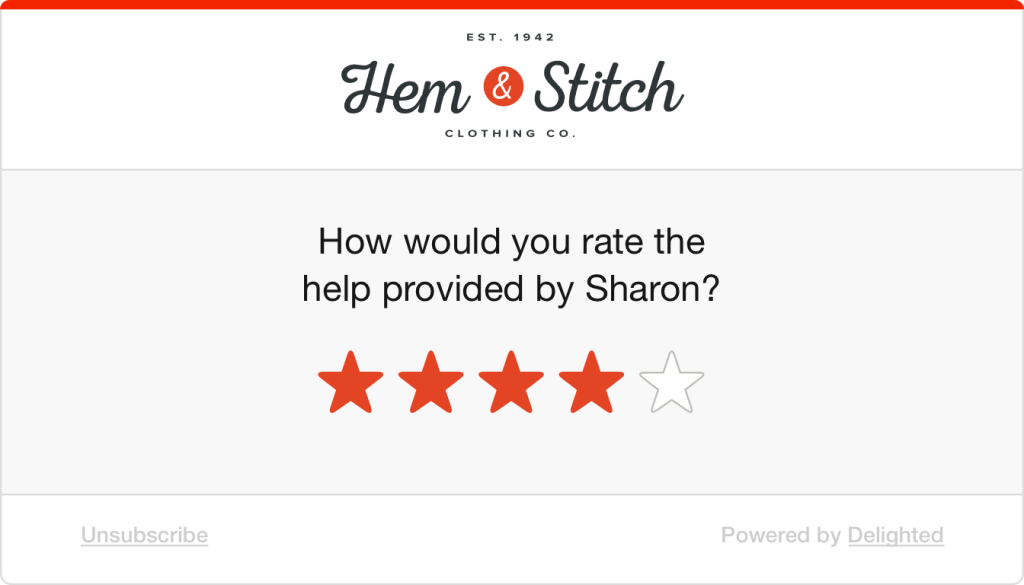 5-star retail support survey: How would you rate the help provided by Sharon?