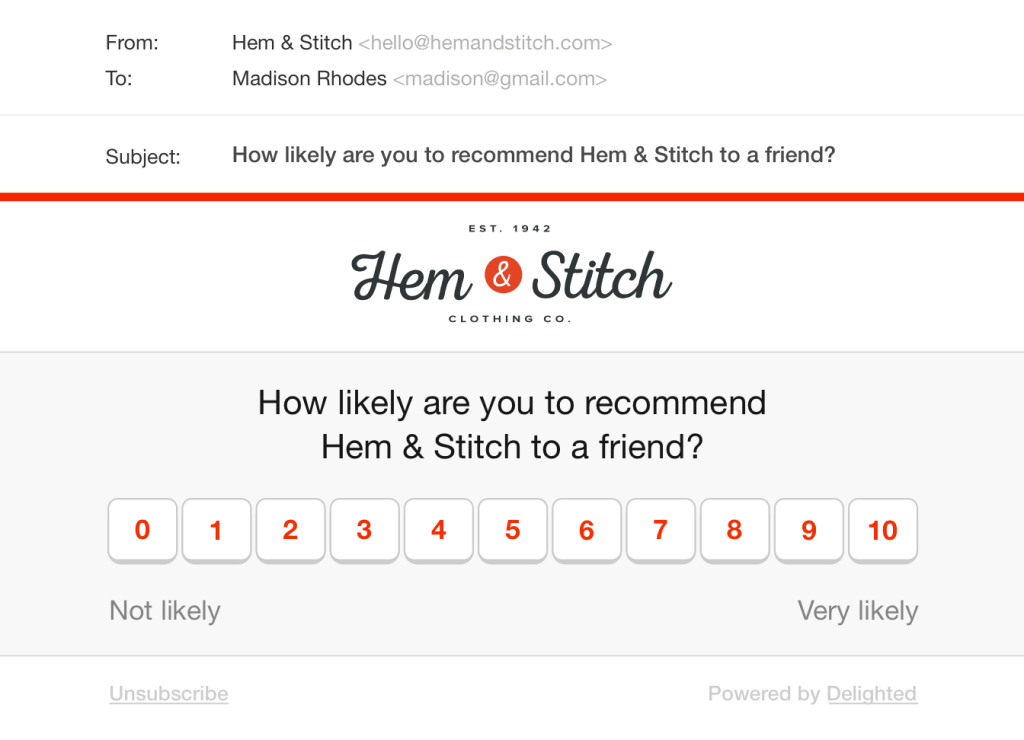 Net Promoter Score survey delivered via email