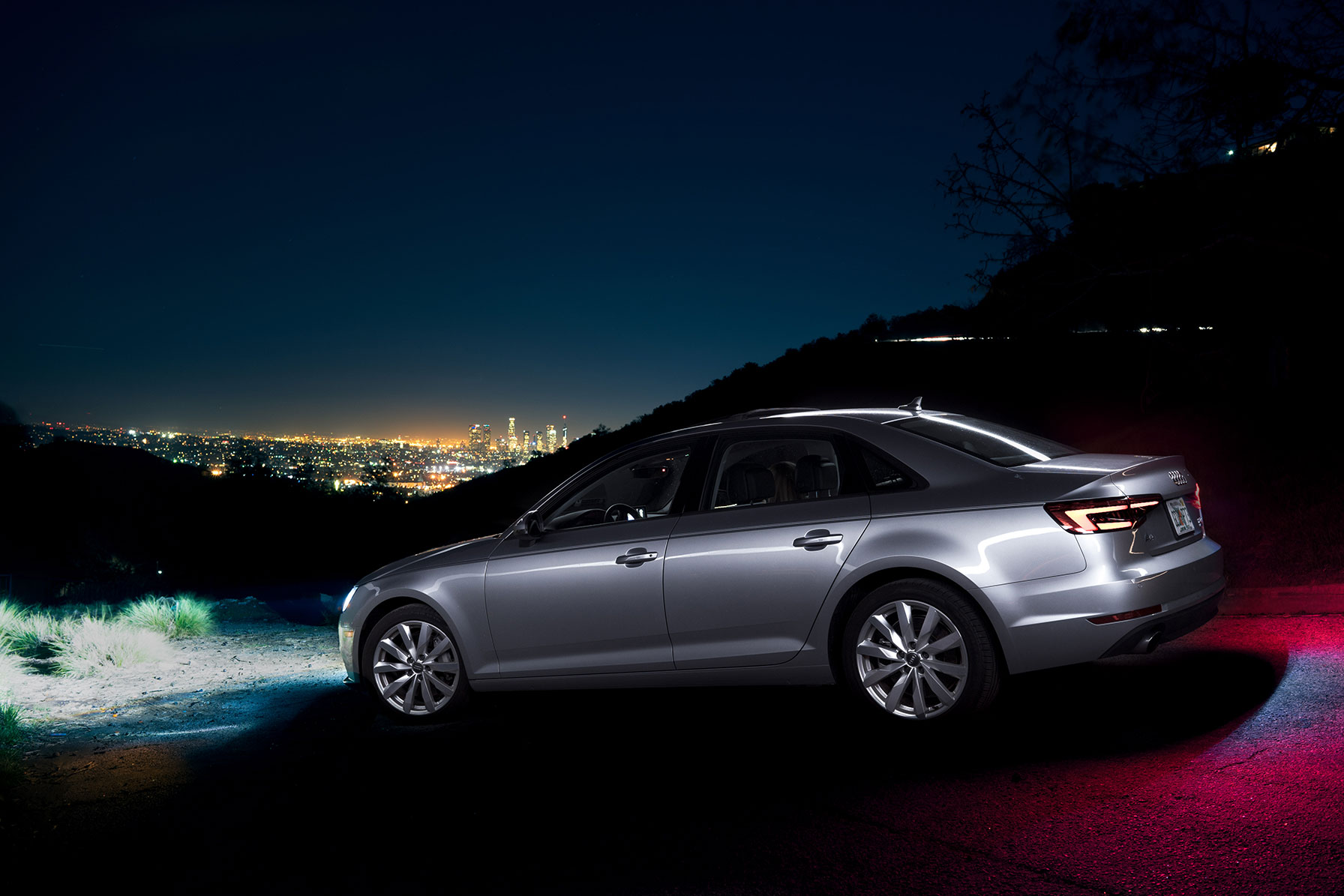 SilverCar Audi at night