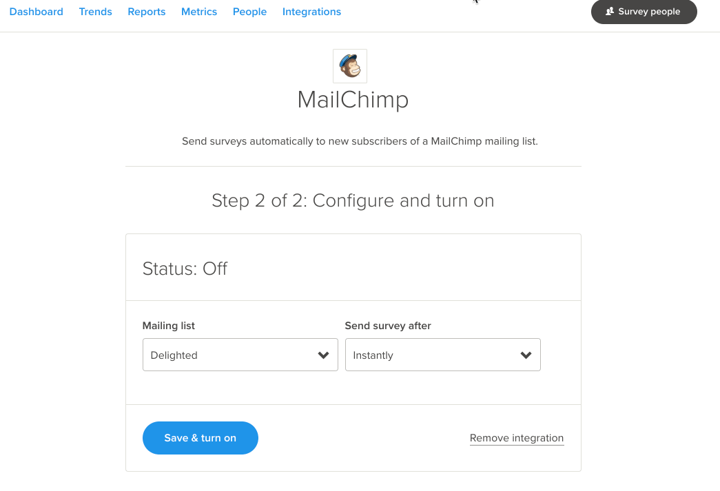 MailChimp NPS survey configure