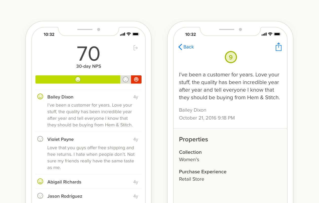 Delighted App feedback dashboard