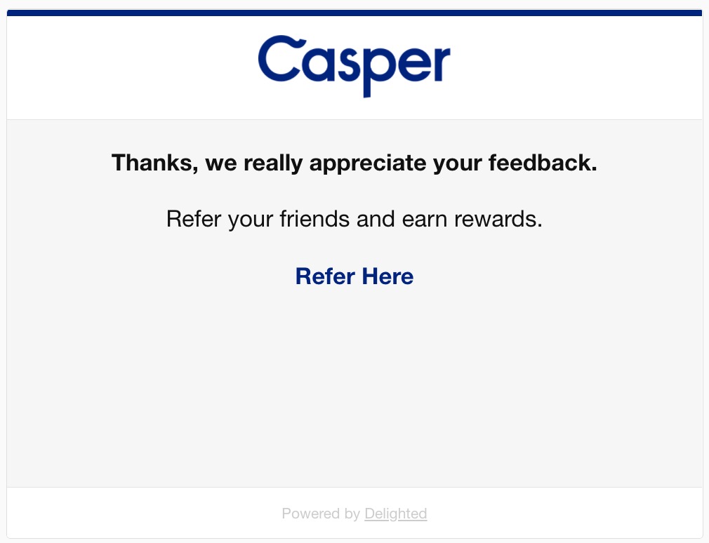 Página de agradecimento da Casper para a conclusão de sua pesquisa personalizada