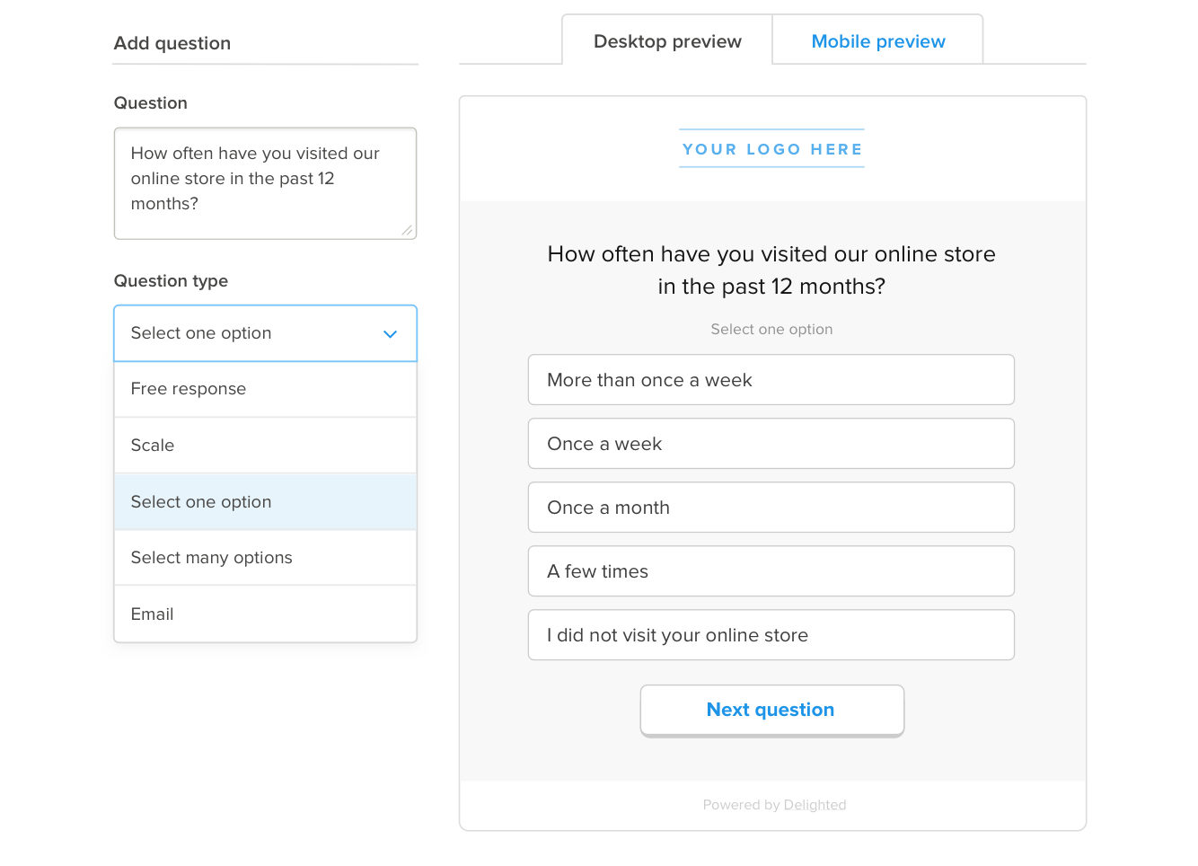 Gather quantitative research with multiple choice and multiple answer survey questions