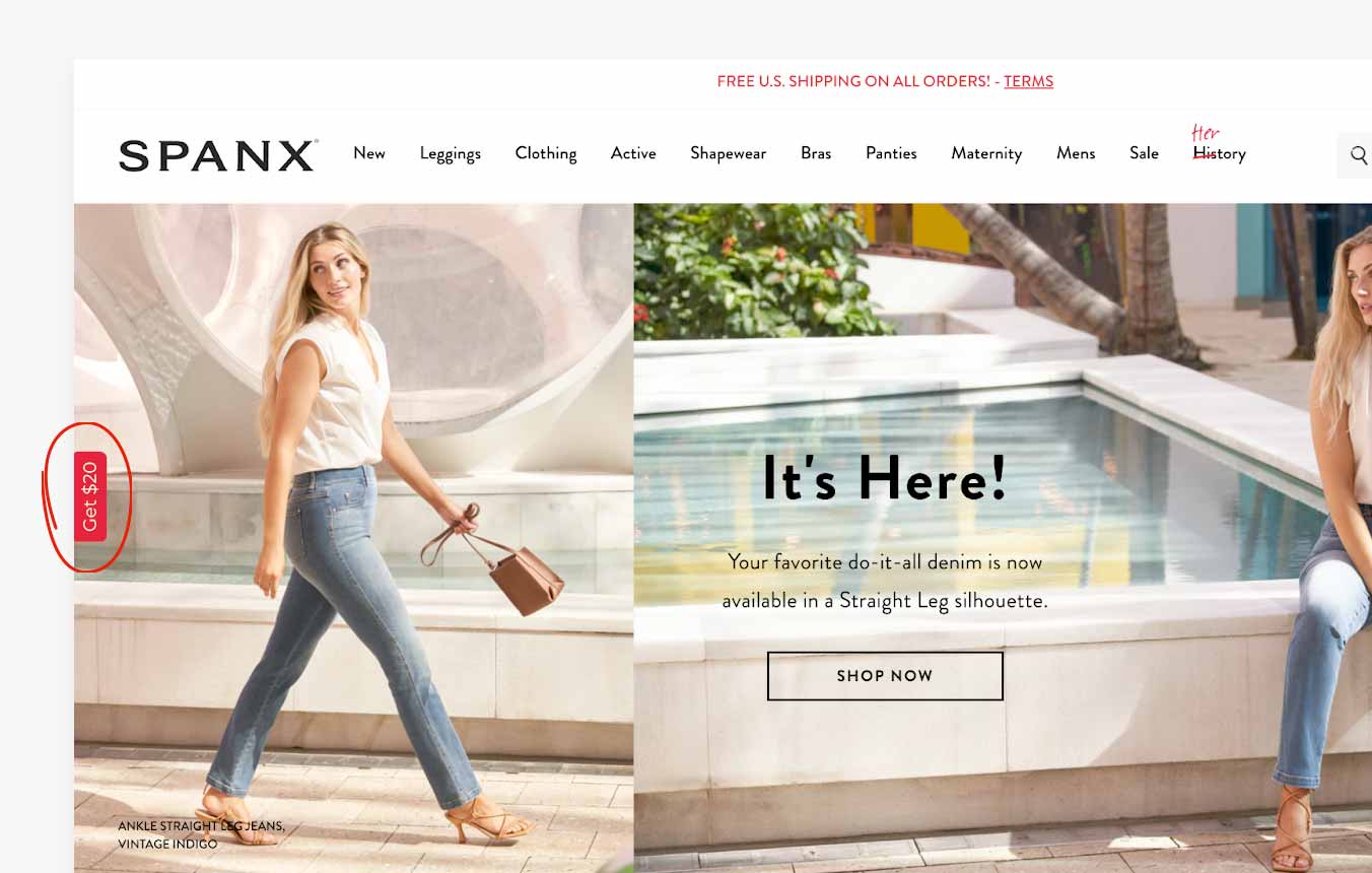 referral program offer on the Spanx website