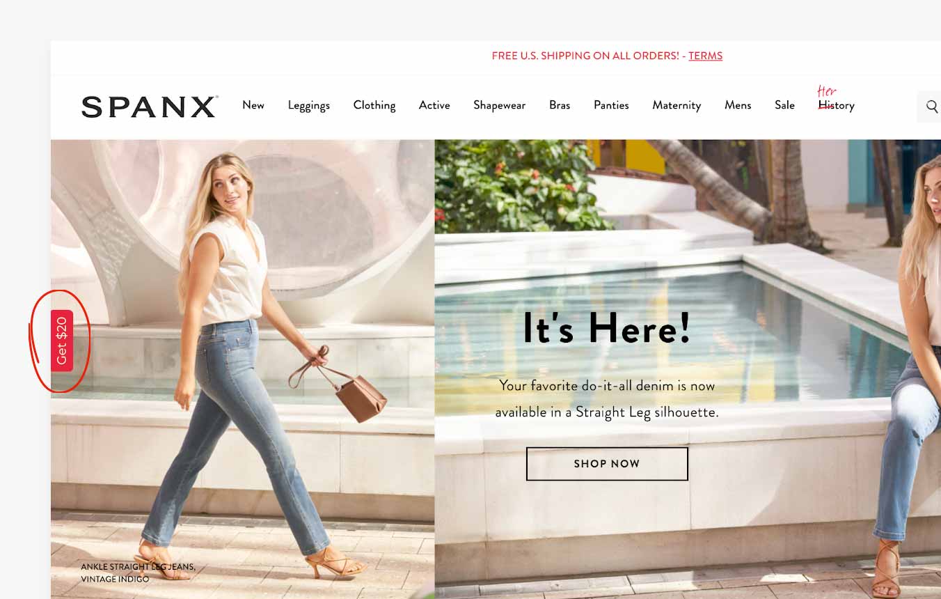 Angebot des Empfehlungsprogramms auf der Spanx-Website