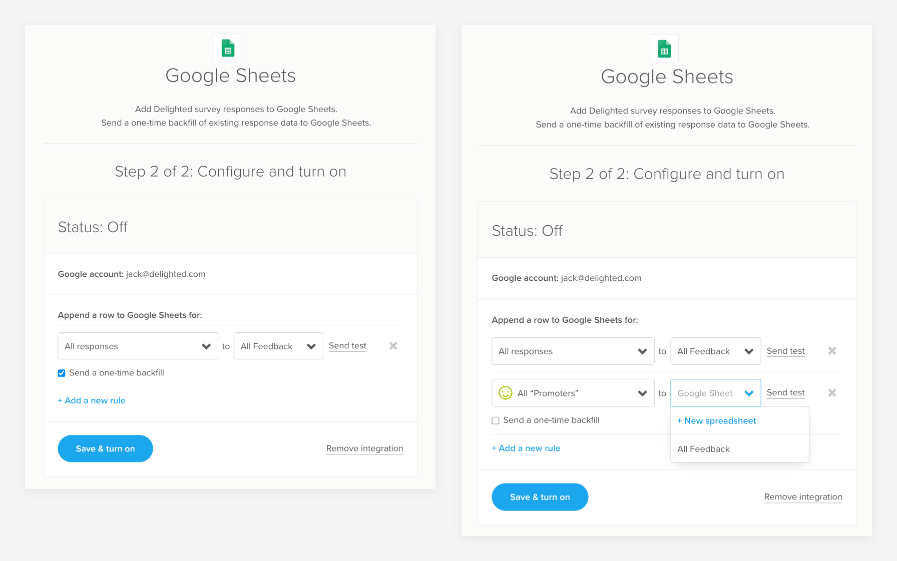 Google Sheets integration user flow