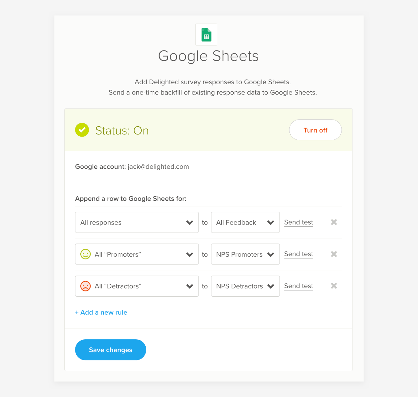 Google sheets integration activated