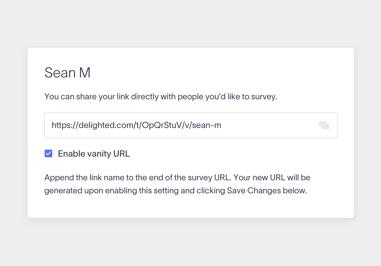 survey link vanity URL example