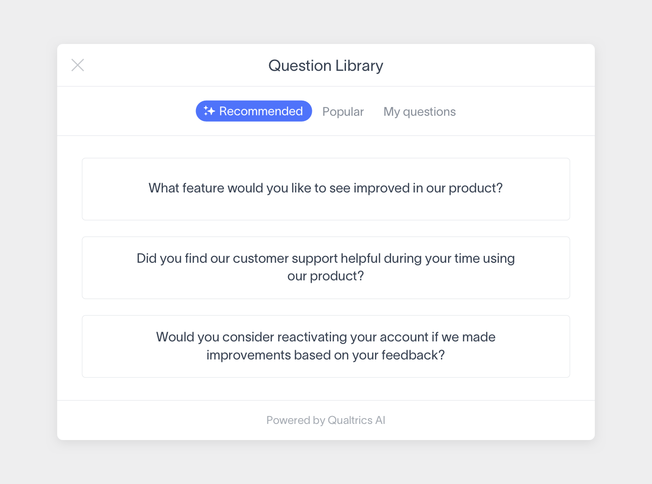 Delighted AI Recommended Questions feature